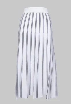 A Line Knitted Skirt in Grey and White Stripe