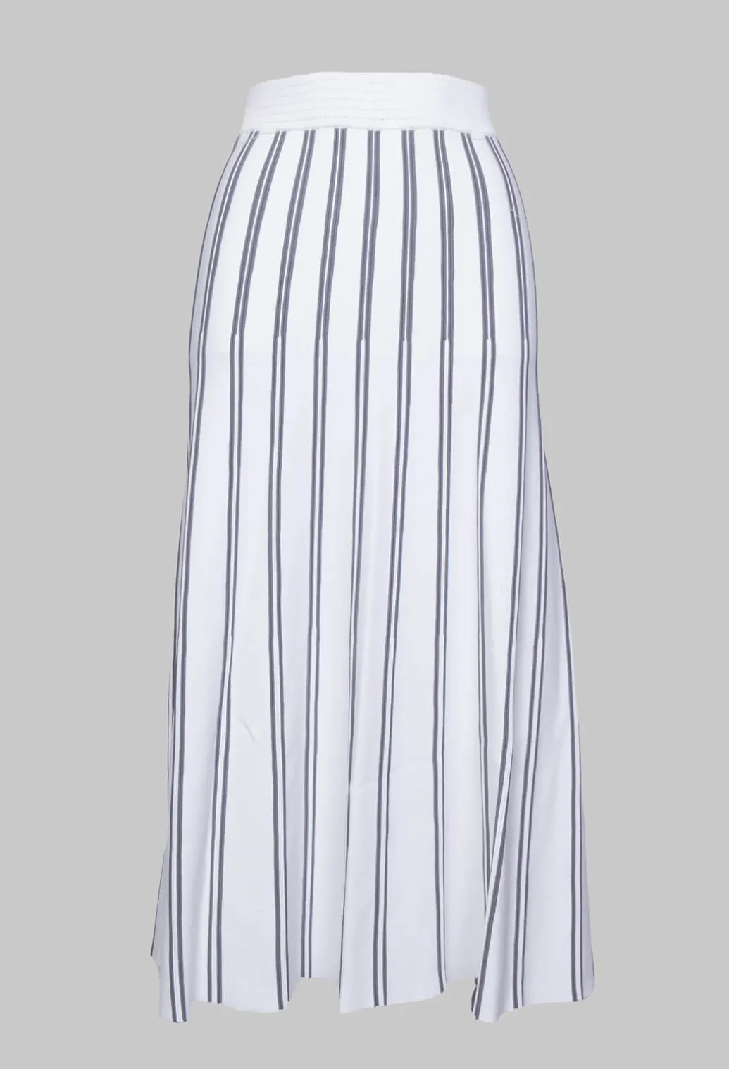 A Line Knitted Skirt in Grey and White Stripe
