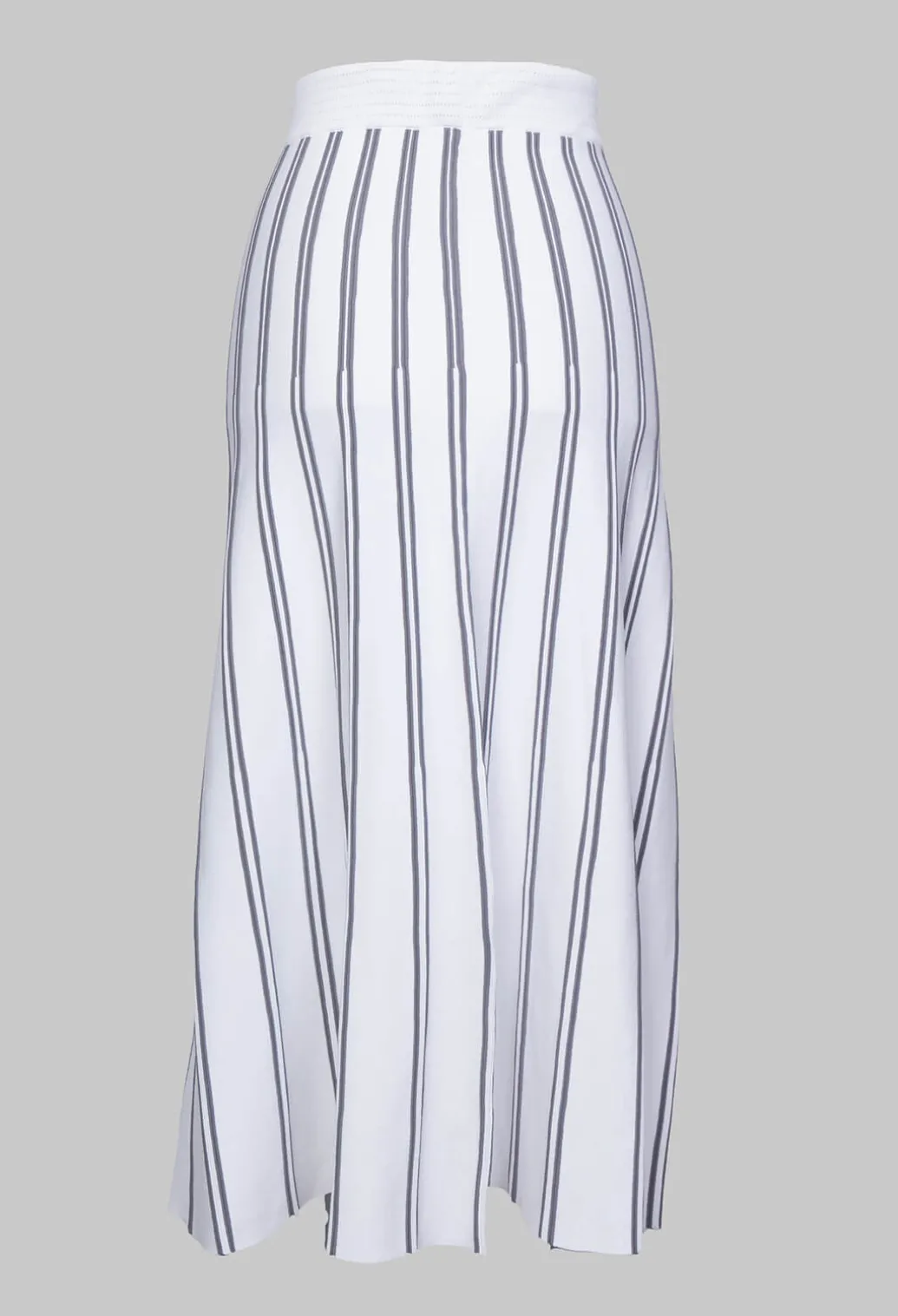 A Line Knitted Skirt in Grey and White Stripe