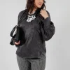 Aglaia Open Sleeve Top in Anthracite