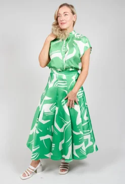 A-Line Pleated Skirt in Green Matisse