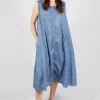 A-Line Sleeveless Dress in Navy Cloud