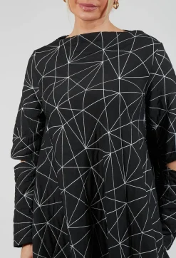 A-Line Upal Dress in Black with White