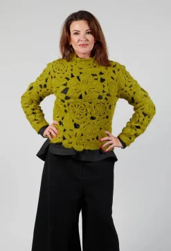 Amber Hand Crochet Sweater in Olive