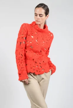 Amber Hand Crochet Sweater in Red