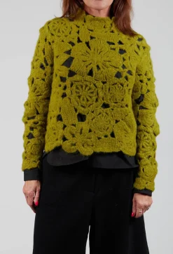 Amber Hand Crochet Sweater in Olive