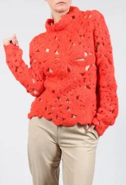 Amber Hand Crochet Sweater in Red