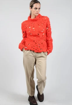 Amber Hand Crochet Sweater in Red