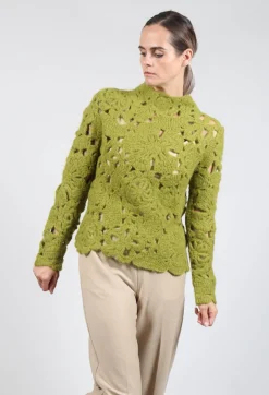 Amber Hand Crochet Sweater in Olive