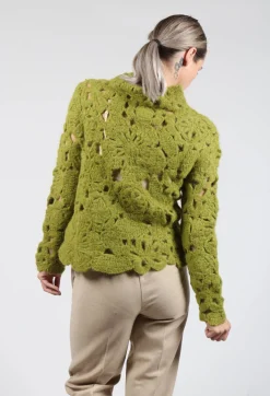 Amber Hand Crochet Sweater in Olive