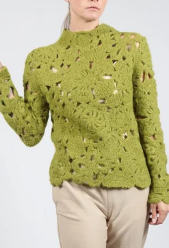 Amber Hand Crochet Sweater in Olive
