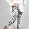 Ankle Cropped Leggings in White with Black Print