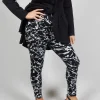 Ankle Cropped Leggings in Black with White Print