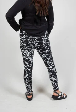 Ankle Cropped Leggings in Black with White Print