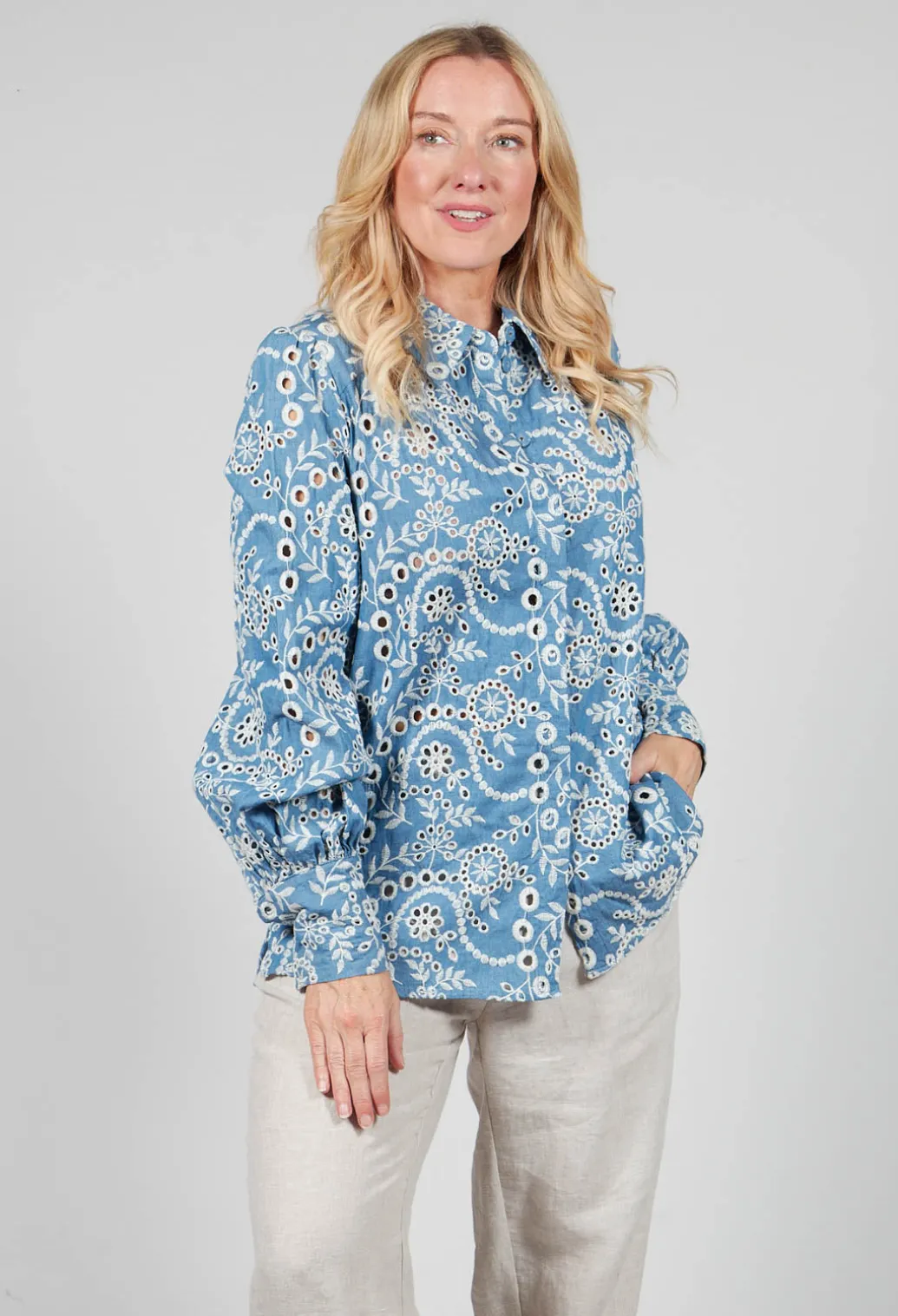Asta Denim Shirt with Embroidery Detail in Blue