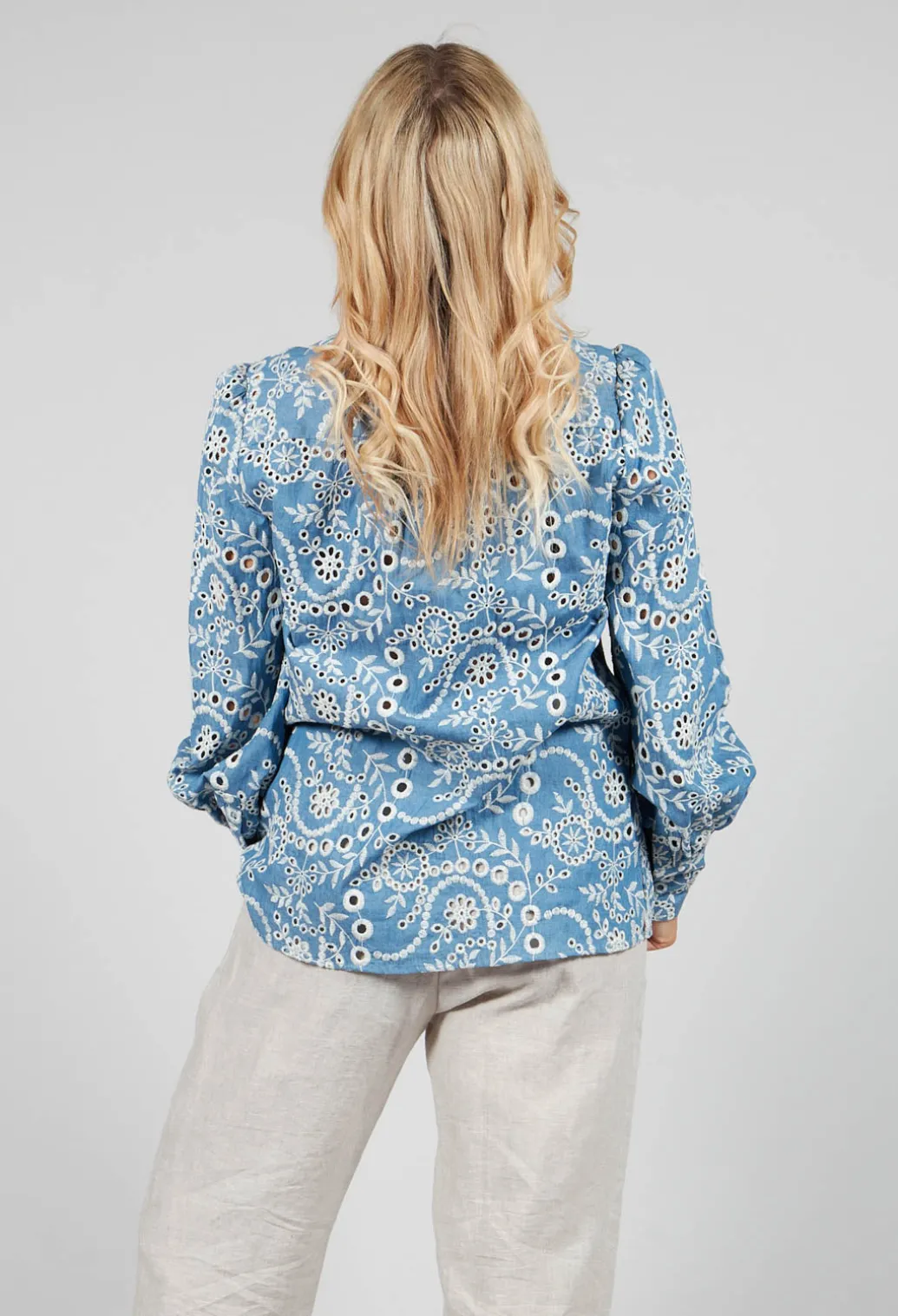 Asta Denim Shirt with Embroidery Detail in Blue