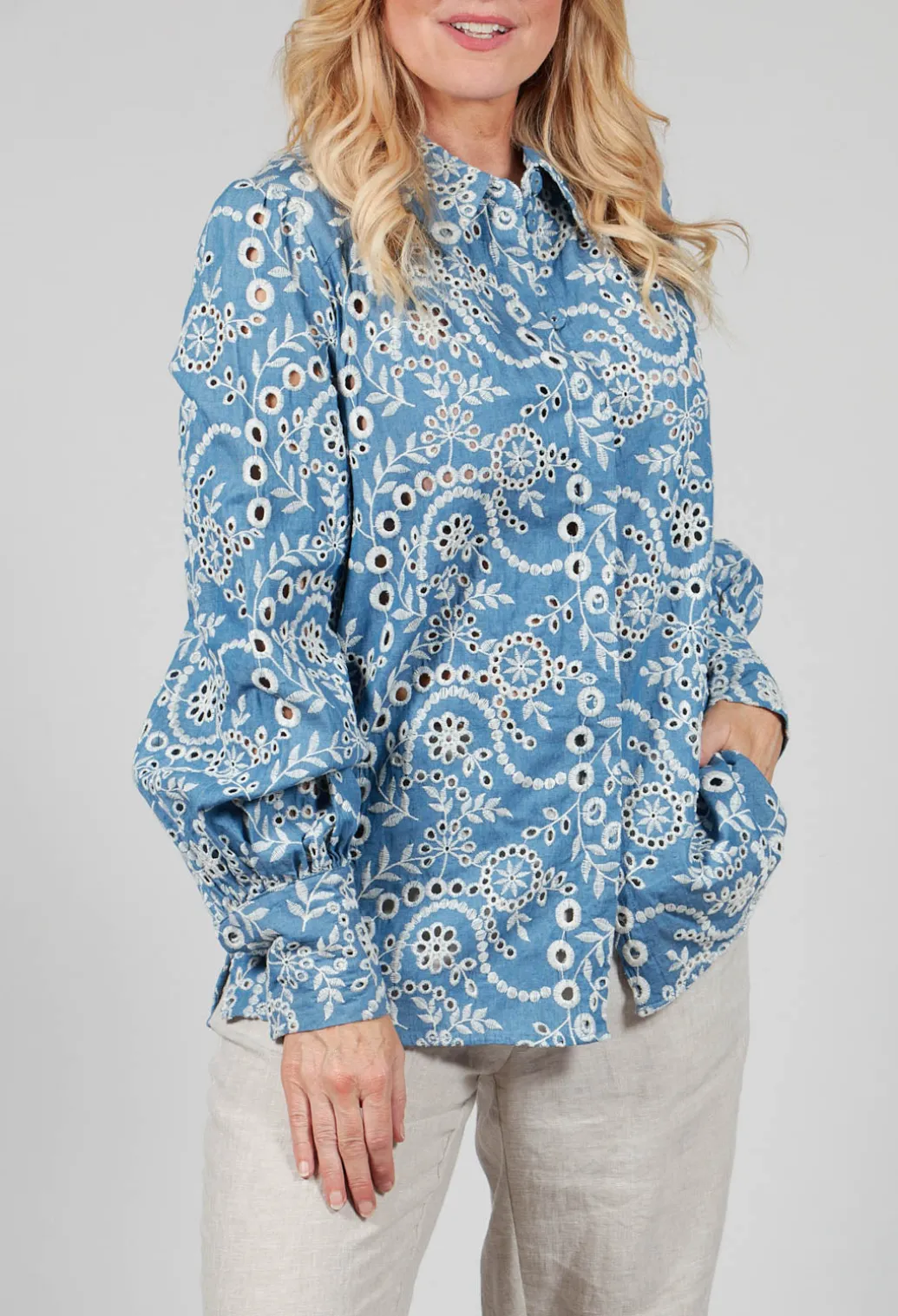 Asta Denim Shirt with Embroidery Detail in Blue