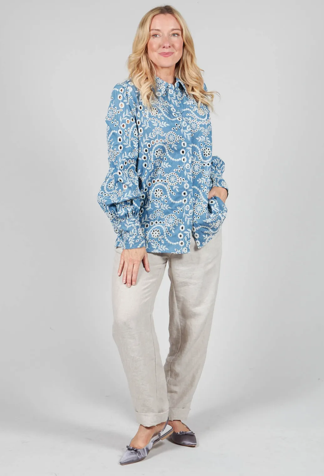 Asta Denim Shirt with Embroidery Detail in Blue