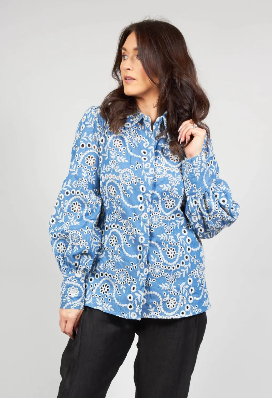 Asta Denim Shirt with Embroidery Detail in Blue