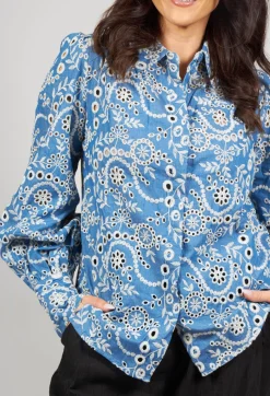 Asta Denim Shirt with Embroidery Detail in Blue