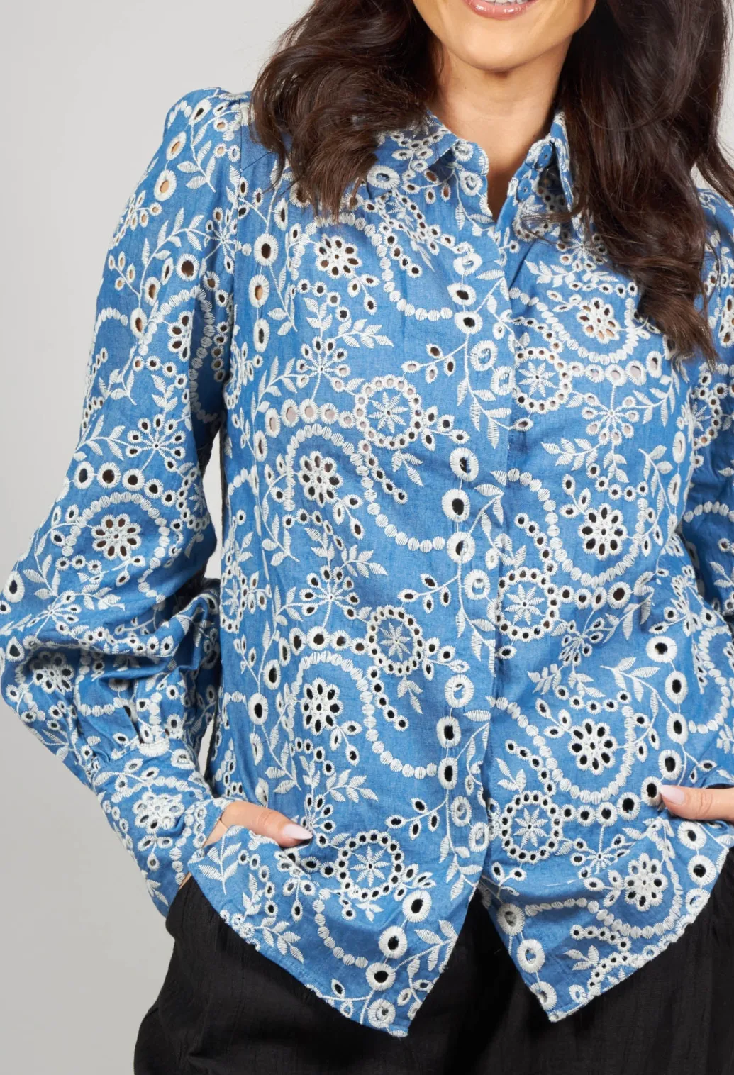 Asta Denim Shirt with Embroidery Detail in Blue