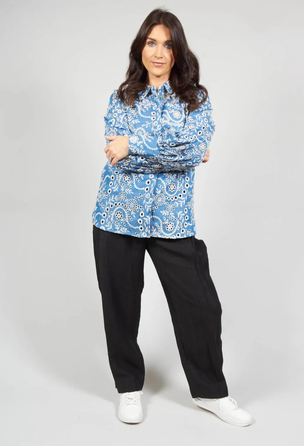 Asta Denim Shirt with Embroidery Detail in Blue