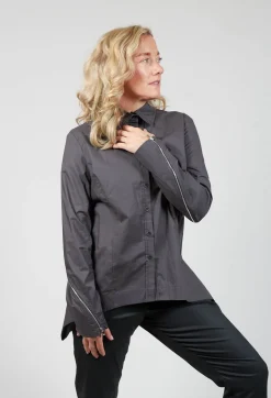 Asymmetric Blouse with Button Front in Grey