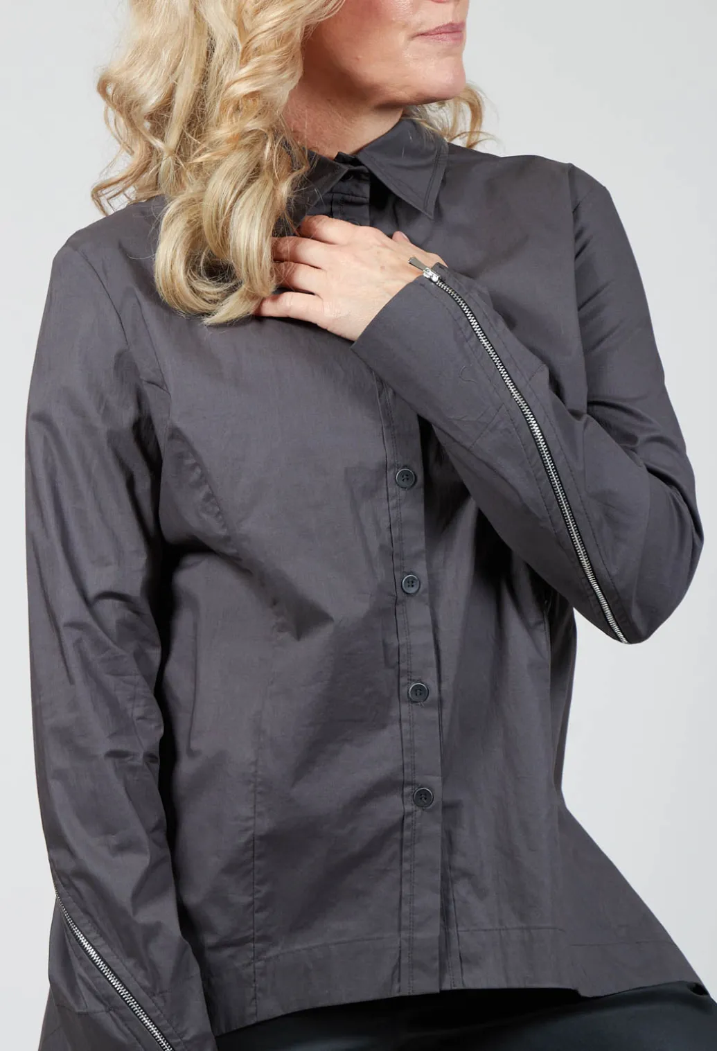 Asymmetric Blouse with Button Front in Grey