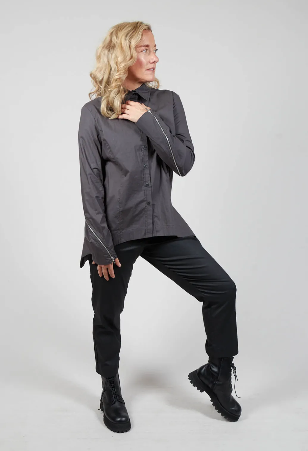 Asymmetric Blouse with Button Front in Grey