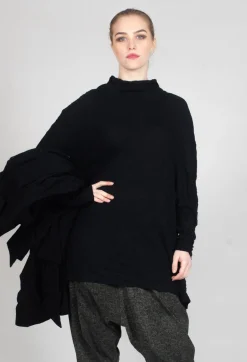 Asymmetric Crinkle Top in Black
