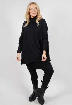 Asymmetric Crinkle Top in Black