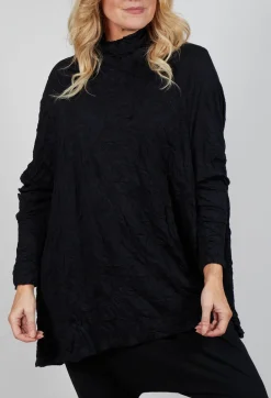 Asymmetric Crinkle Top in Black