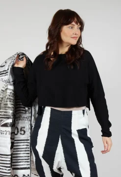 Asymmetric Cropped Pullover in Black