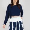 Asymmetric Cropped Pullover in Navy