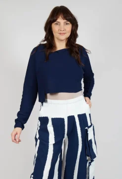 Asymmetric Cropped Pullover in Navy