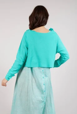 Asymmetric Cropped Pullover in Aqua