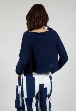 Asymmetric Cropped Pullover in Navy