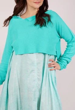 Asymmetric Cropped Pullover in Aqua