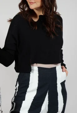 Asymmetric Cropped Pullover in Black