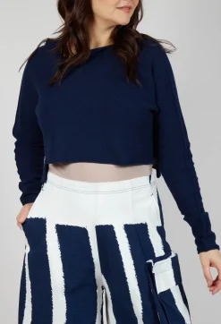 Asymmetric Cropped Pullover in Navy