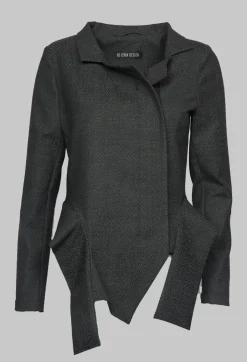 Asymmetric Hem Jacket with Grey Black Print