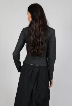 Asymmetric Hem Jacket with Grey Black Print