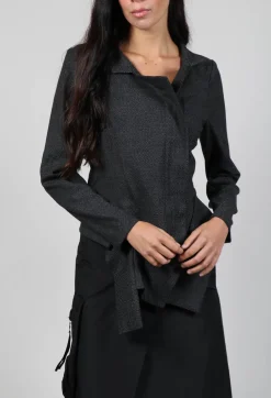 Asymmetric Hem Jacket with Grey Black Print