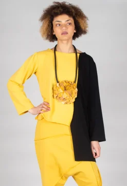Asymmetric Jersey Top in Yellow and Black