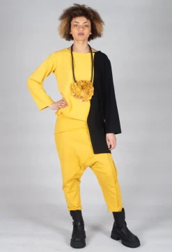 Asymmetric Jersey Top in Yellow and Black