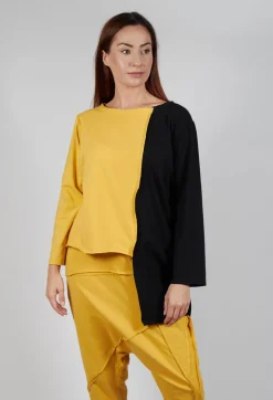 Asymmetric Jersey Top in Yellow and Black