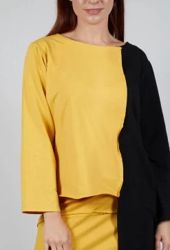 Asymmetric Jersey Top in Yellow and Black
