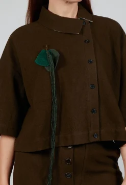 Asymmetric Point Collar Shirt in Brown
