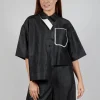 Asymmetric Silk Cropped Shirt in Black