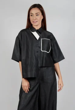 Asymmetric Silk Cropped Shirt in Black